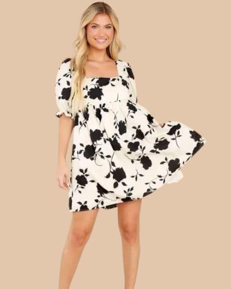 Blushia Floral Printed White Dress for Women Dress