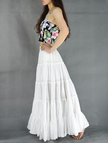 Women 's Summer Boho Elastic Waist Pleated A-Line Flowy Swing Tiered Long Beach Skirt Dress