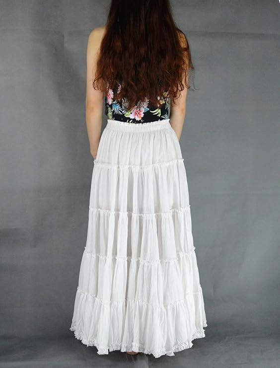 Women 's Summer Boho Elastic Waist Pleated A-Line Flowy Swing Tiered Long Beach Skirt Dress