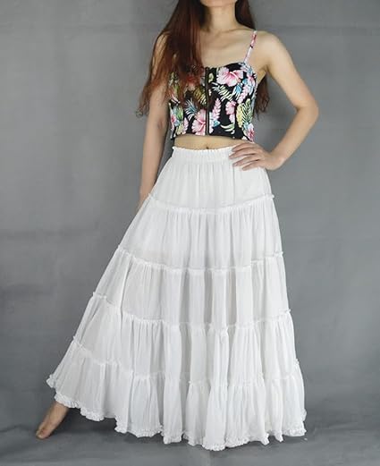 Women 's Summer Boho Elastic Waist Pleated A-Line Flowy Swing Tiered Long Beach Skirt Dress