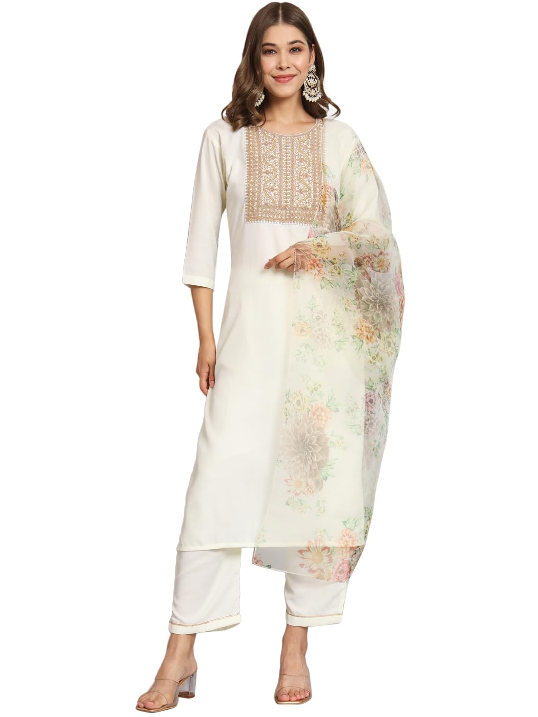 VredeVogel Women Silk Blend Kurta Pant with Dupatta Set