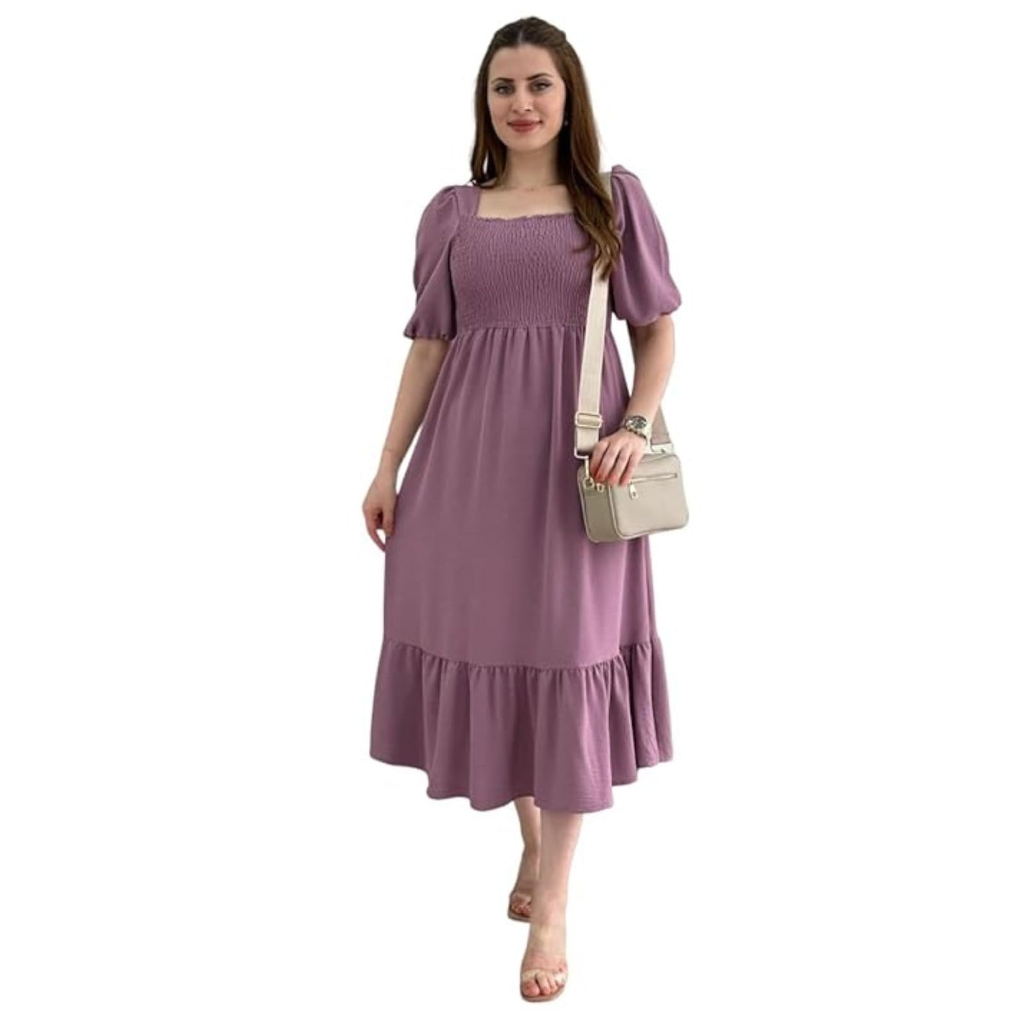 Sheetal Associates Women Casual Regular Sleeves Crepe Solid Fit and Flare Dress - Pack of 1