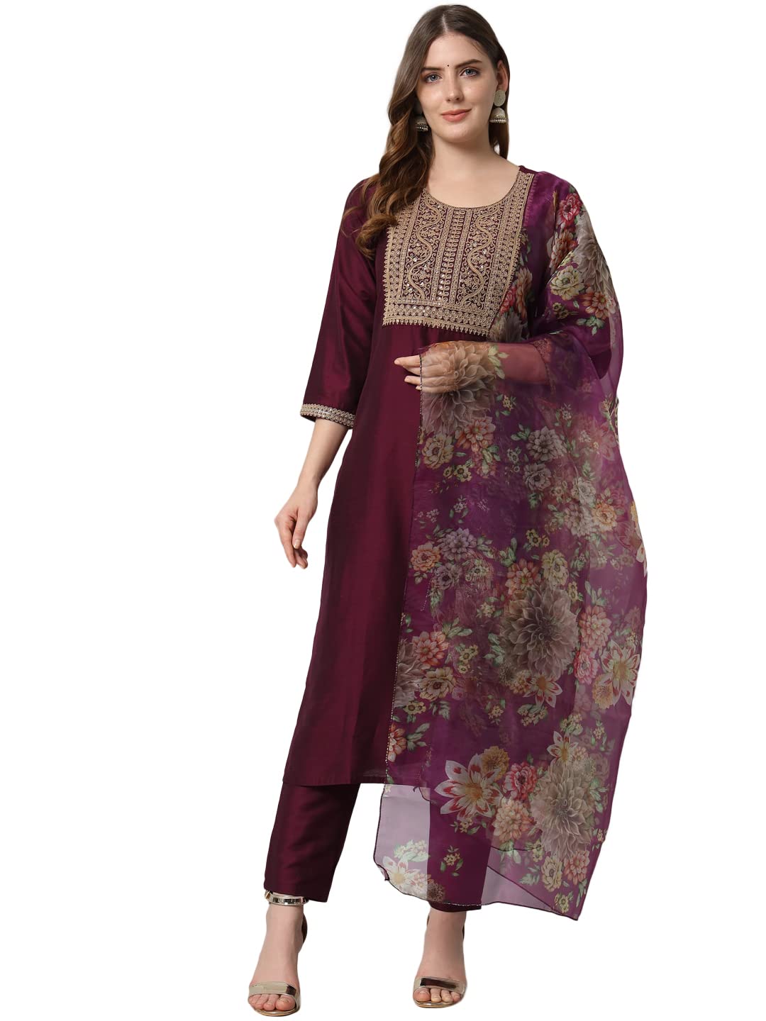 VredeVogel Women Silk Blend Kurta Pant with Dupatta Set