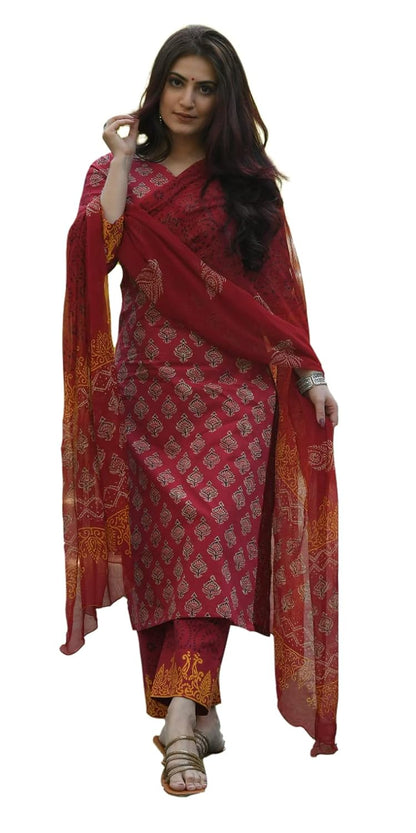 KLOSIA Women Viscose Printed Kurta Pant With Dupatta