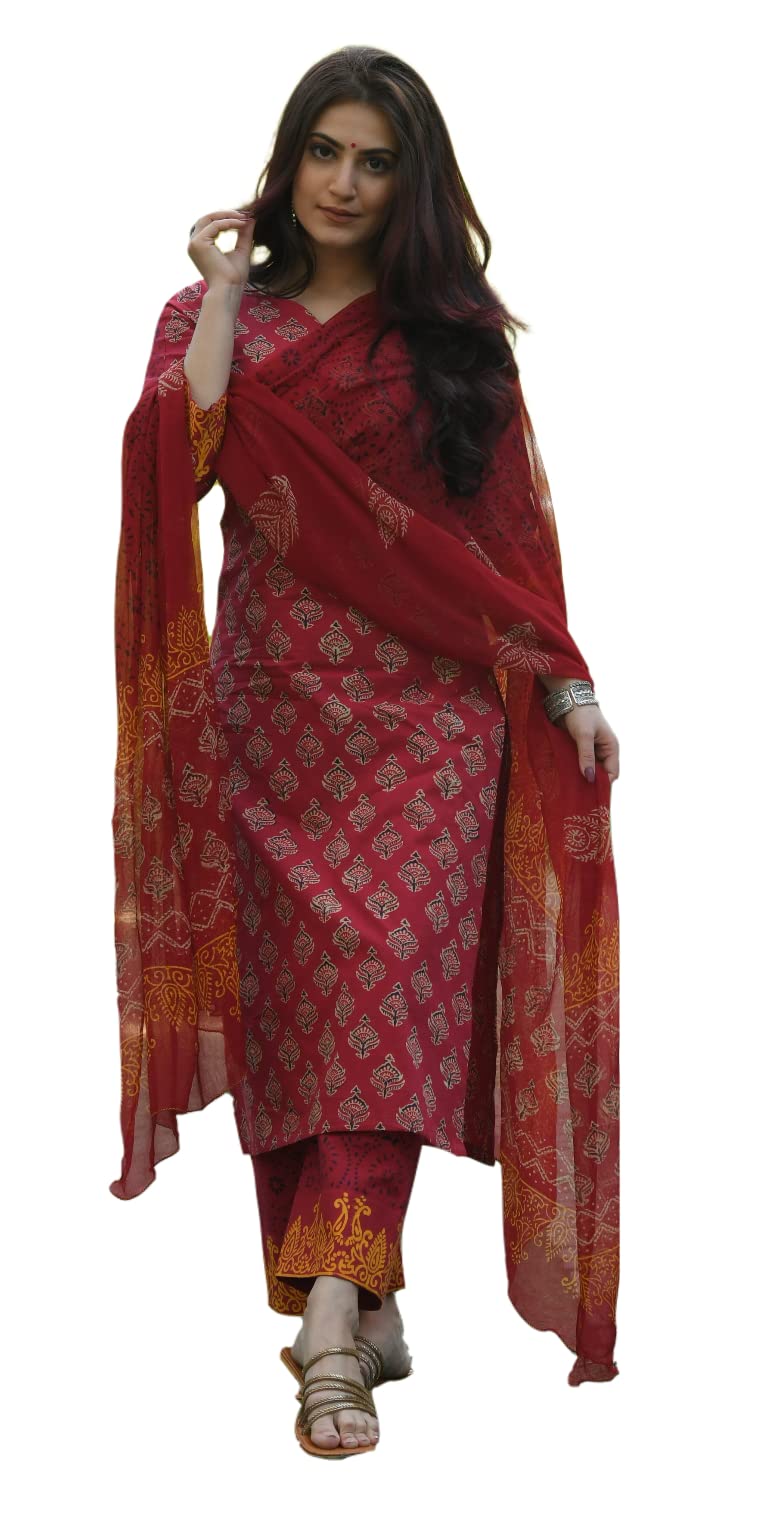 KLOSIA Women Viscose Printed Kurta Pant With Dupatta