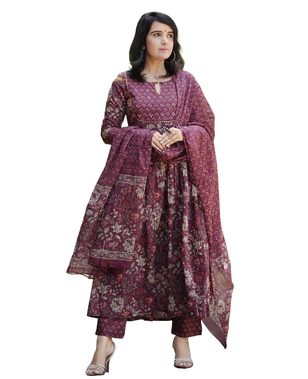 Alvami Women Anarkali Kurta and Pant Set with Dupatta