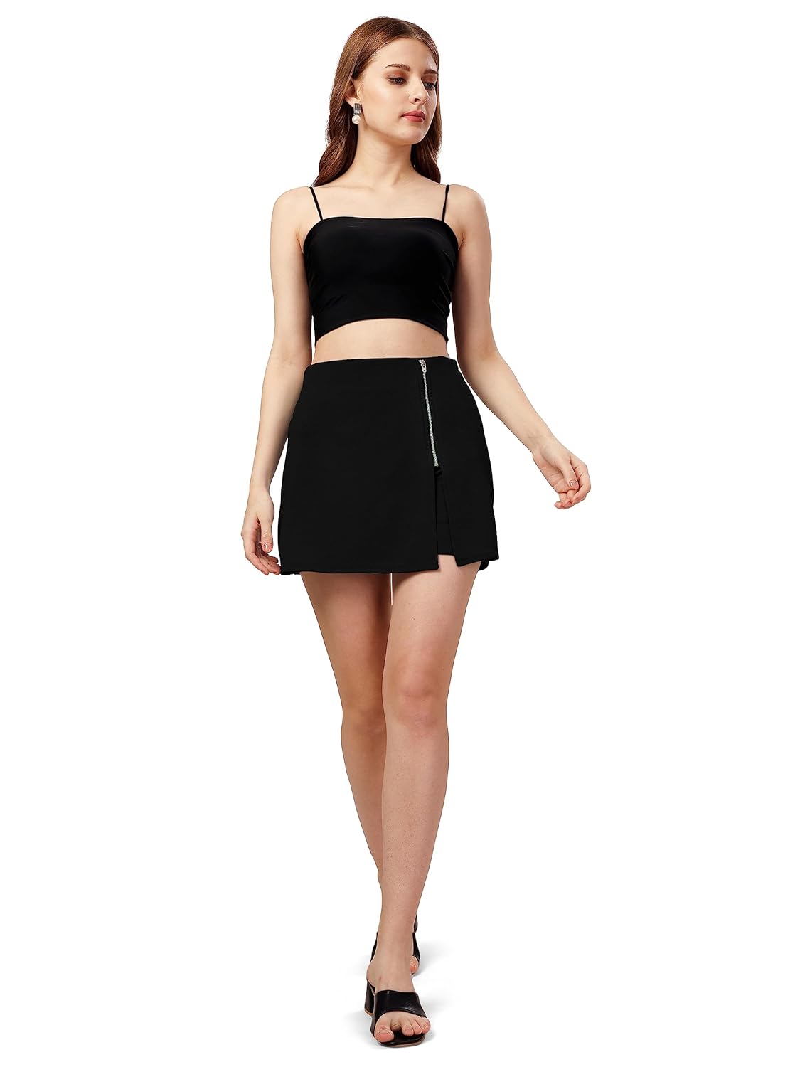 Mehrang Women's & Girl's Solid Mid Waist Flared Skater Short Mini Skirt with Shorts