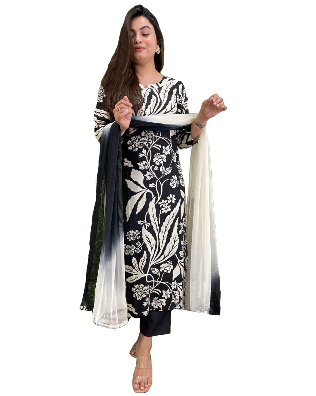 ANNI DESIGNER Women's Cotton Blend Printed Straight Kurta with Pant & Dupatta