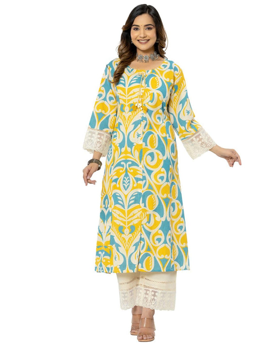 rytras Women's Cotton Printed A-Line Kurta with Pant Set