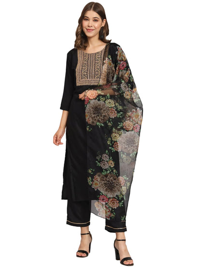 VredeVogel Women Silk Blend Kurta Pant with Dupatta Set