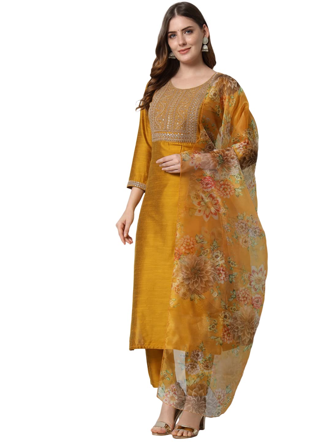 VredeVogel Women Silk Blend Kurta Pant with Dupatta Set