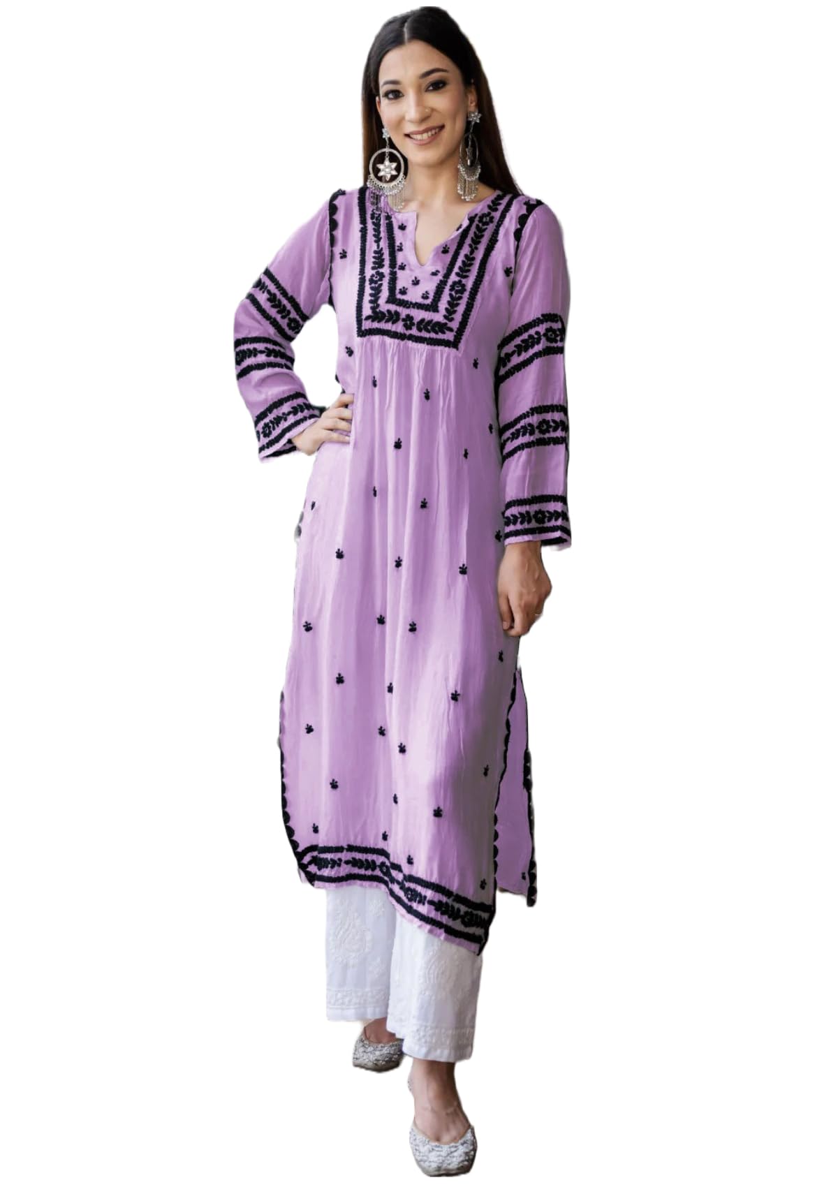 GoSriKi Women's Cotton Blend Embroidered Straight Kurta