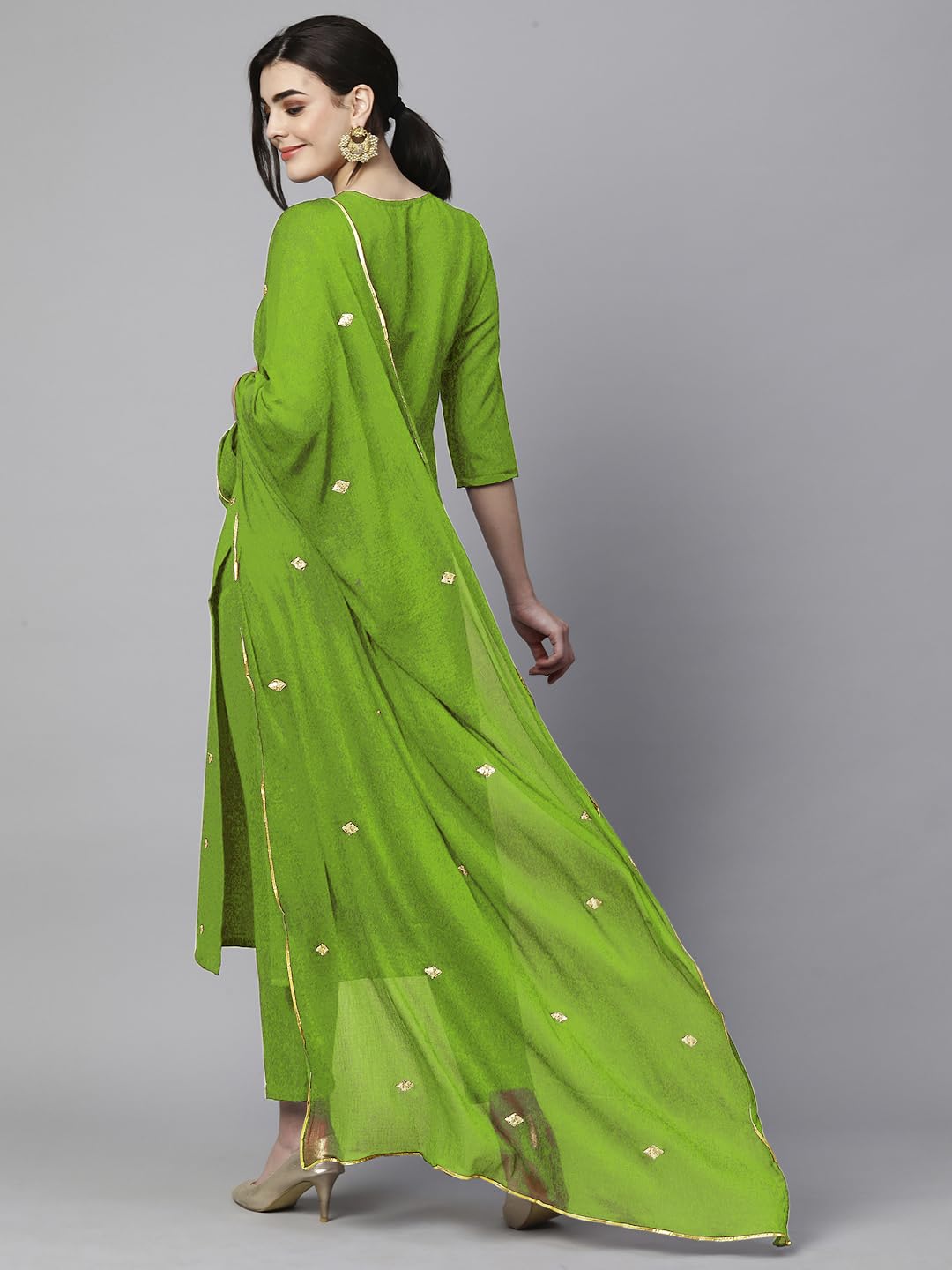 Women's Cotton Blend Embroidered Straight Kurta with Pant & Dupatta