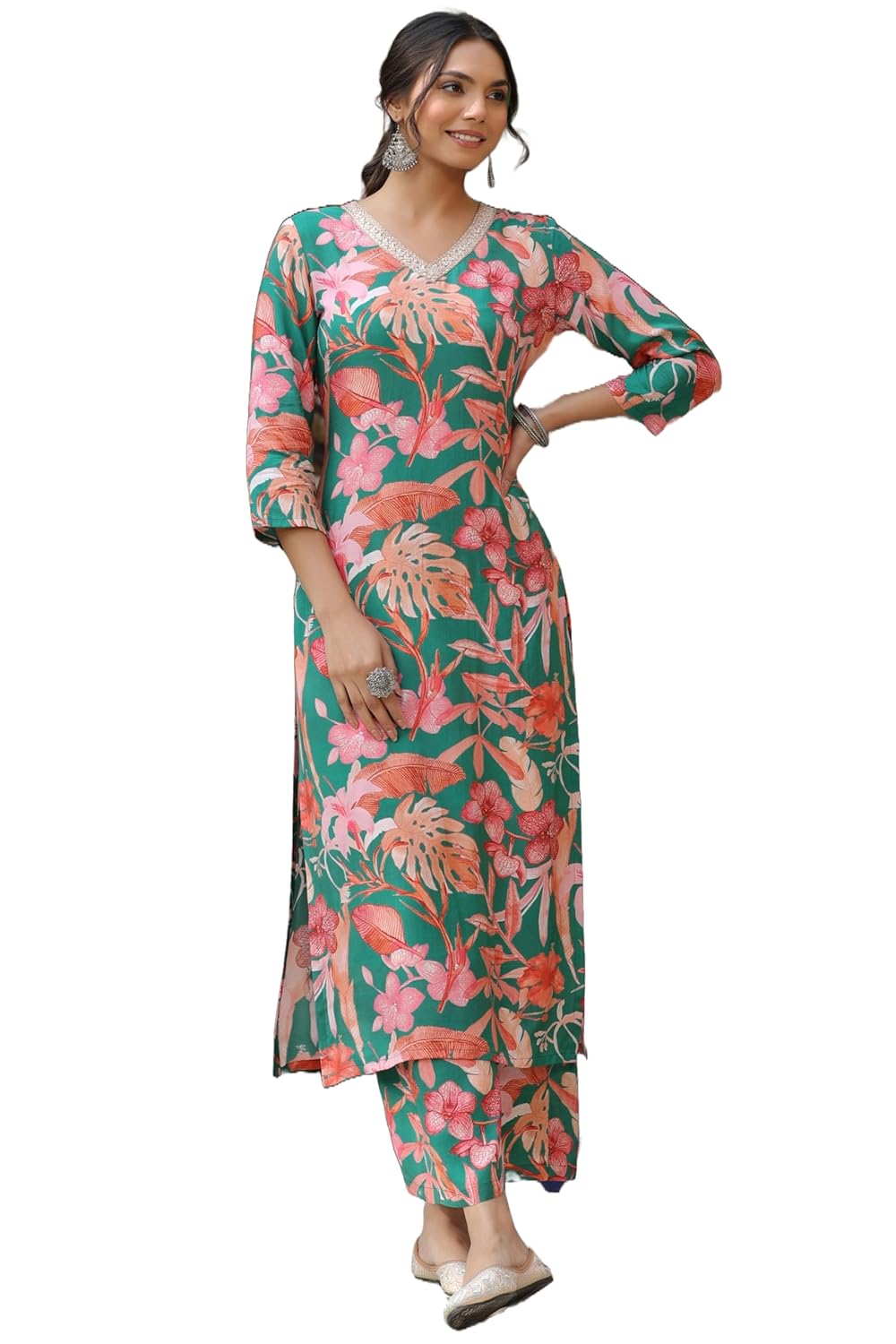 ANNI DESIGNER Women's Rayon Blend Printed Straight Kurta with Palazzo