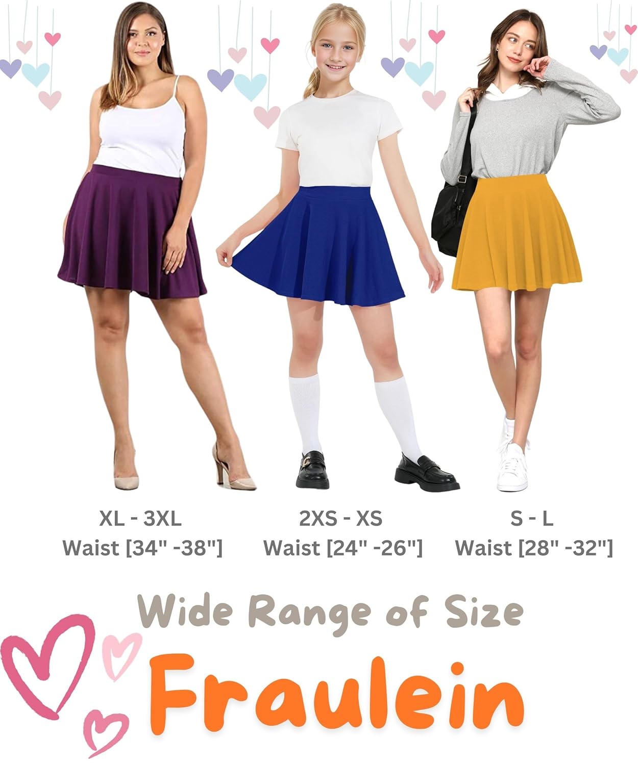 FRAULEIN Girl's/Women's Classic Stretchy All Time Trendy Flared Knee Length Skater Skirts Inbuilt with Inner Safety Shorts