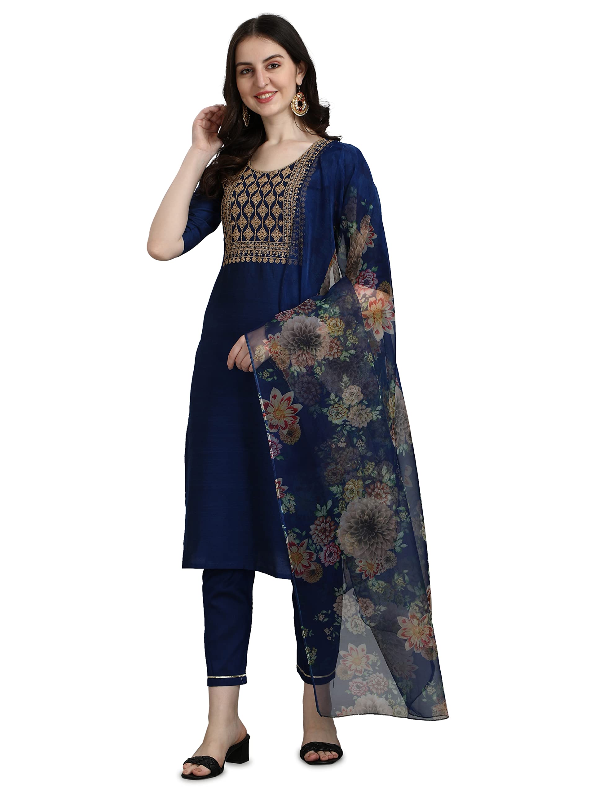 VredeVogel Women Silk Blend Kurta Pant with Dupatta Set