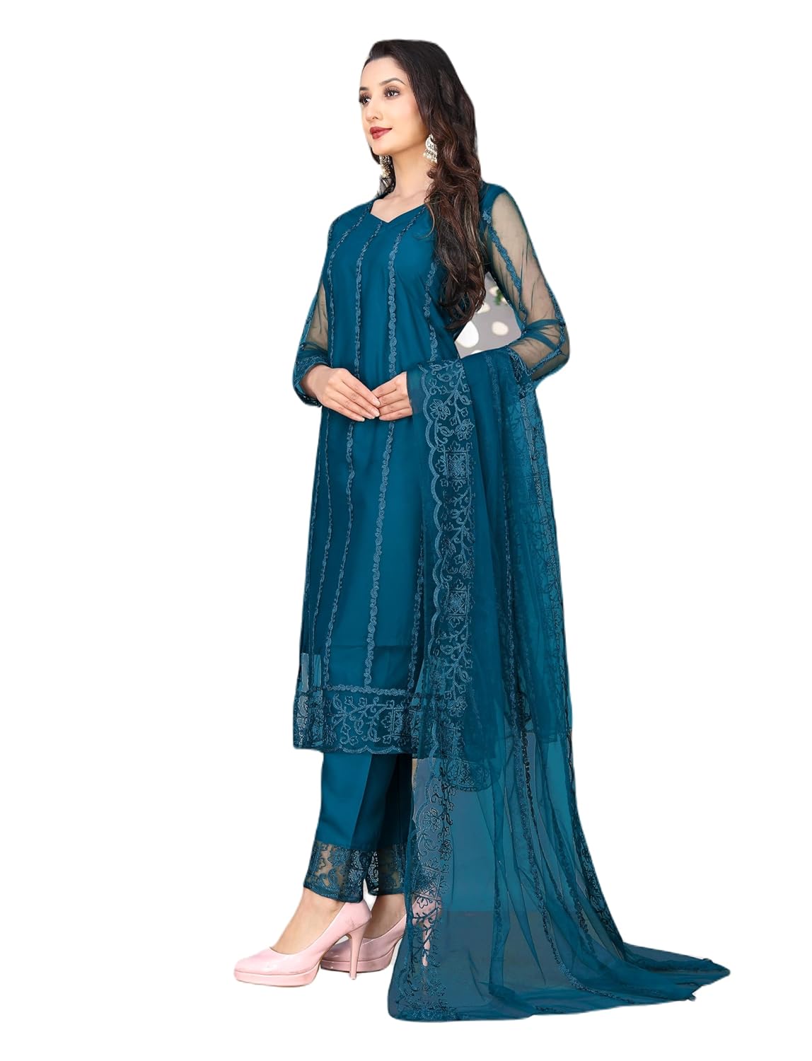 Women’s Kurta Pant Dupatta Set with Front Slit