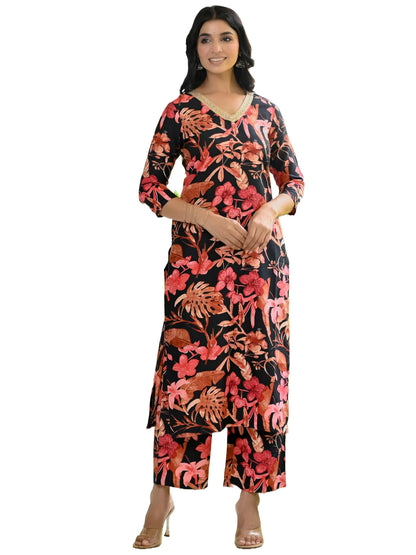 ANNI DESIGNER Women's Rayon Blend Printed Straight Kurta with Palazzo