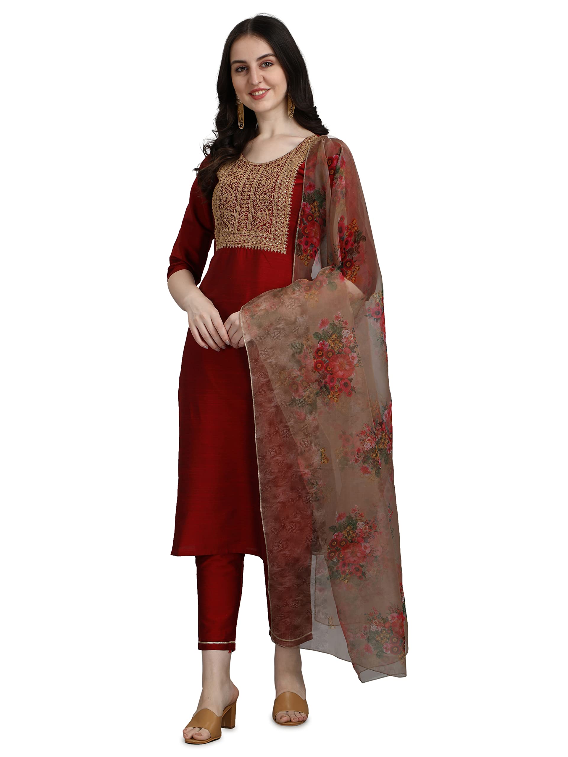 VredeVogel Women Silk Blend Kurta Pant with Dupatta Set