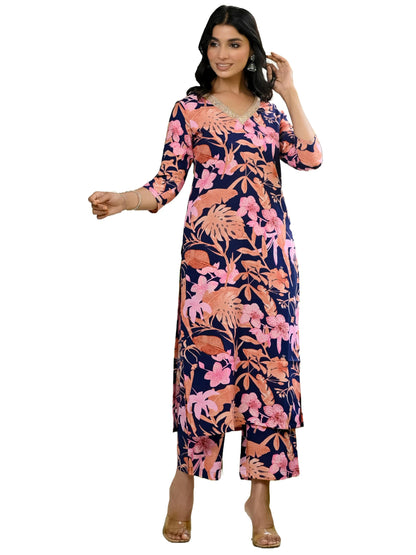 ANNI DESIGNER Women's Rayon Blend Printed Straight Kurta with Palazzo