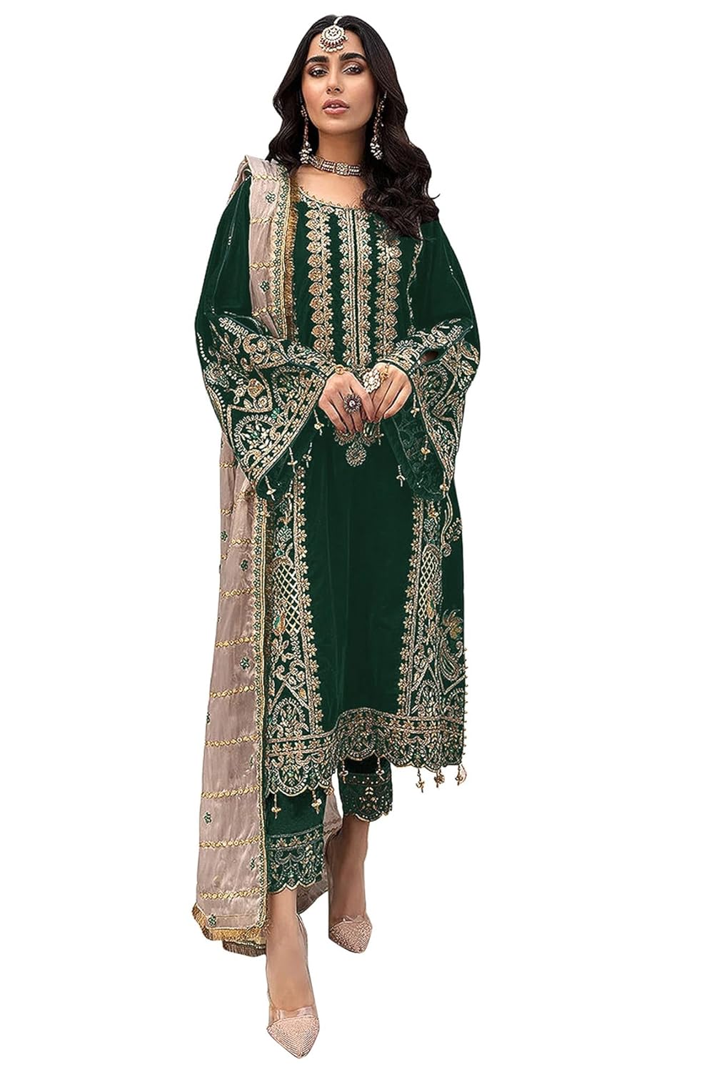 Reflections Women's Heavy Embroidery & Sequence Work Cotton Festival Wear Sami-stitched Salwar Dress (H_F_58968598)