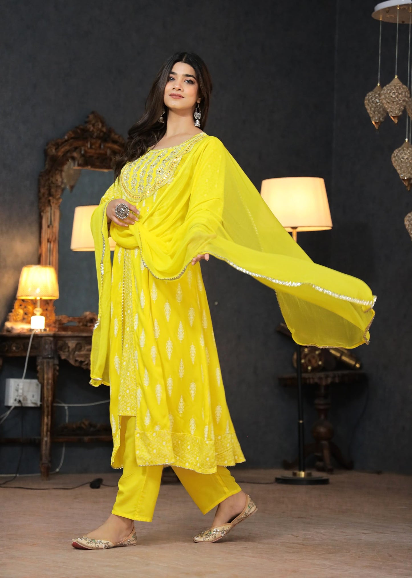 Rayon Printed Kurta with Pants & Dupatta Set for Women Long Middle Cut Kurtis