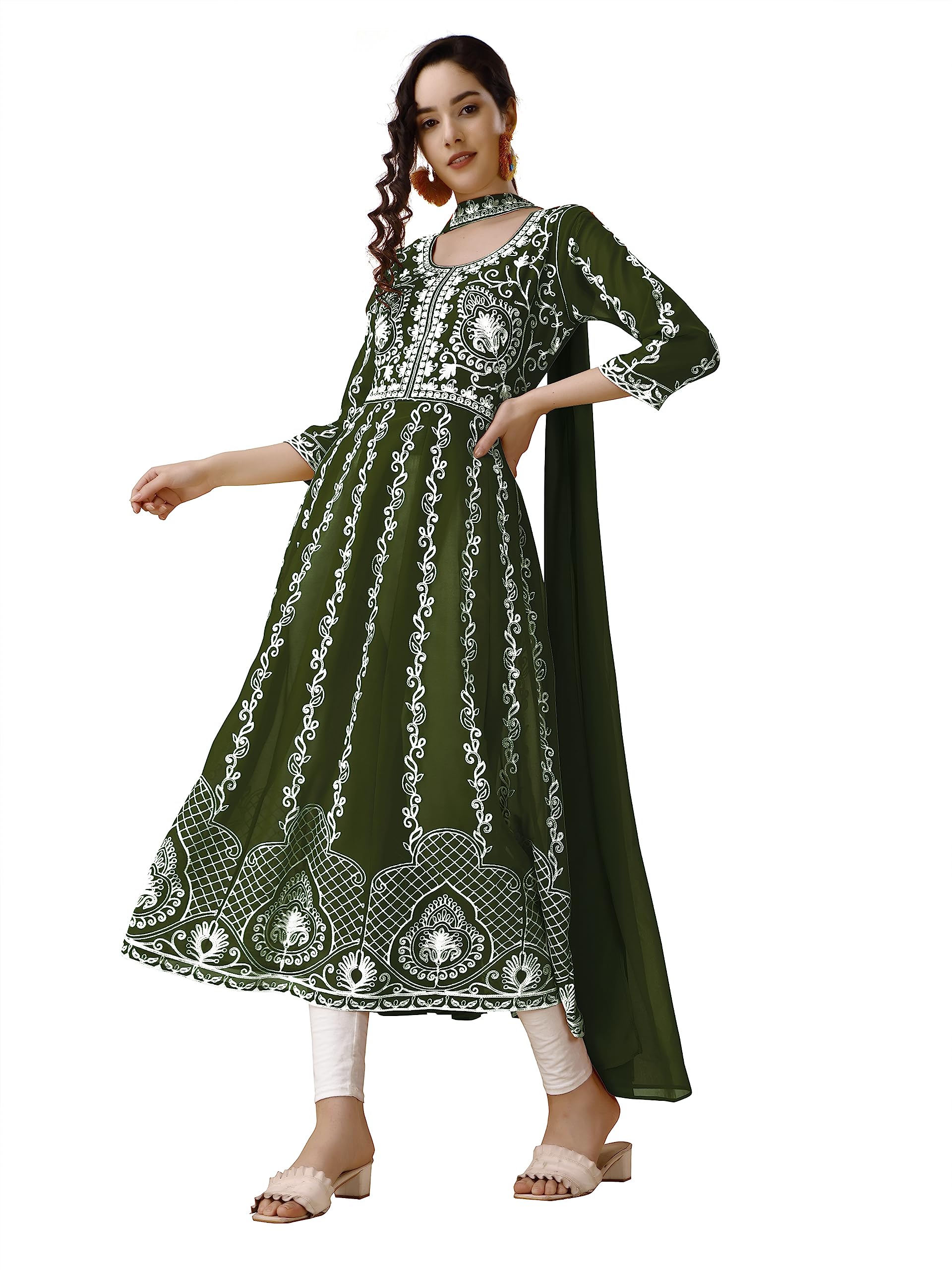 EthnicJunction Women's Georgette Chikankari Embroidery Anarkali Kurta & Dupatta Set