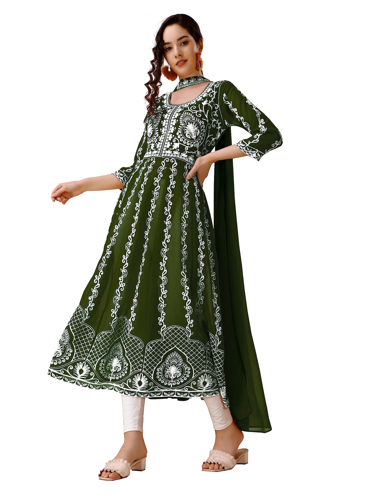 EthnicJunction Women's Georgette Chikankari Embroidery Anarkali Kurta & Dupatta Set