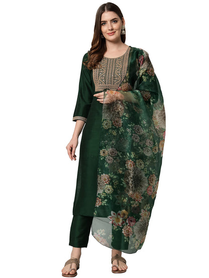 VredeVogel Women Silk Blend Kurta Pant with Dupatta Set