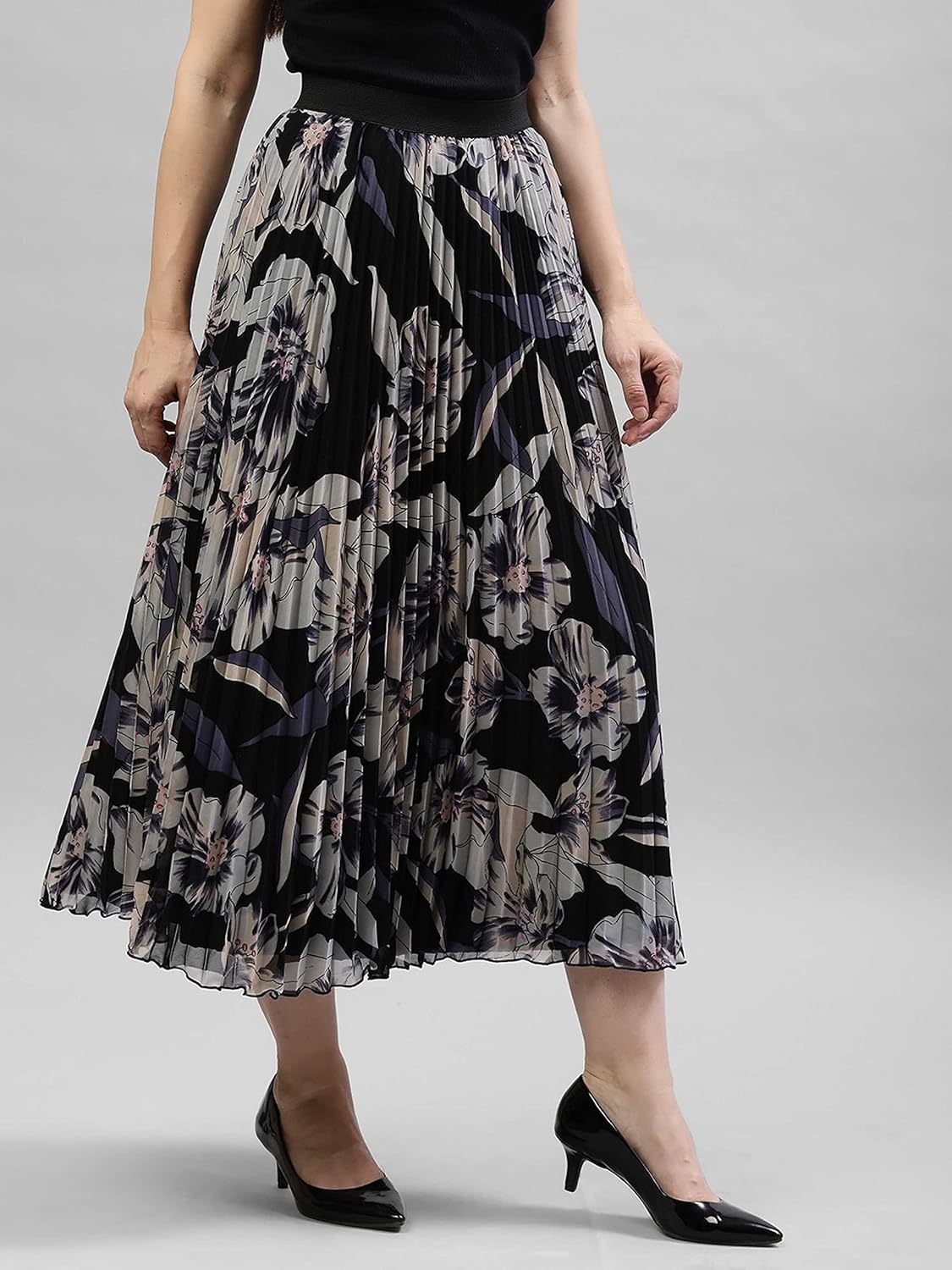 KUDUZO Girl's|Women's Classic Stretchy All Time Trendy Printed Pleated Skirt|Western Skirt |midi Skirt