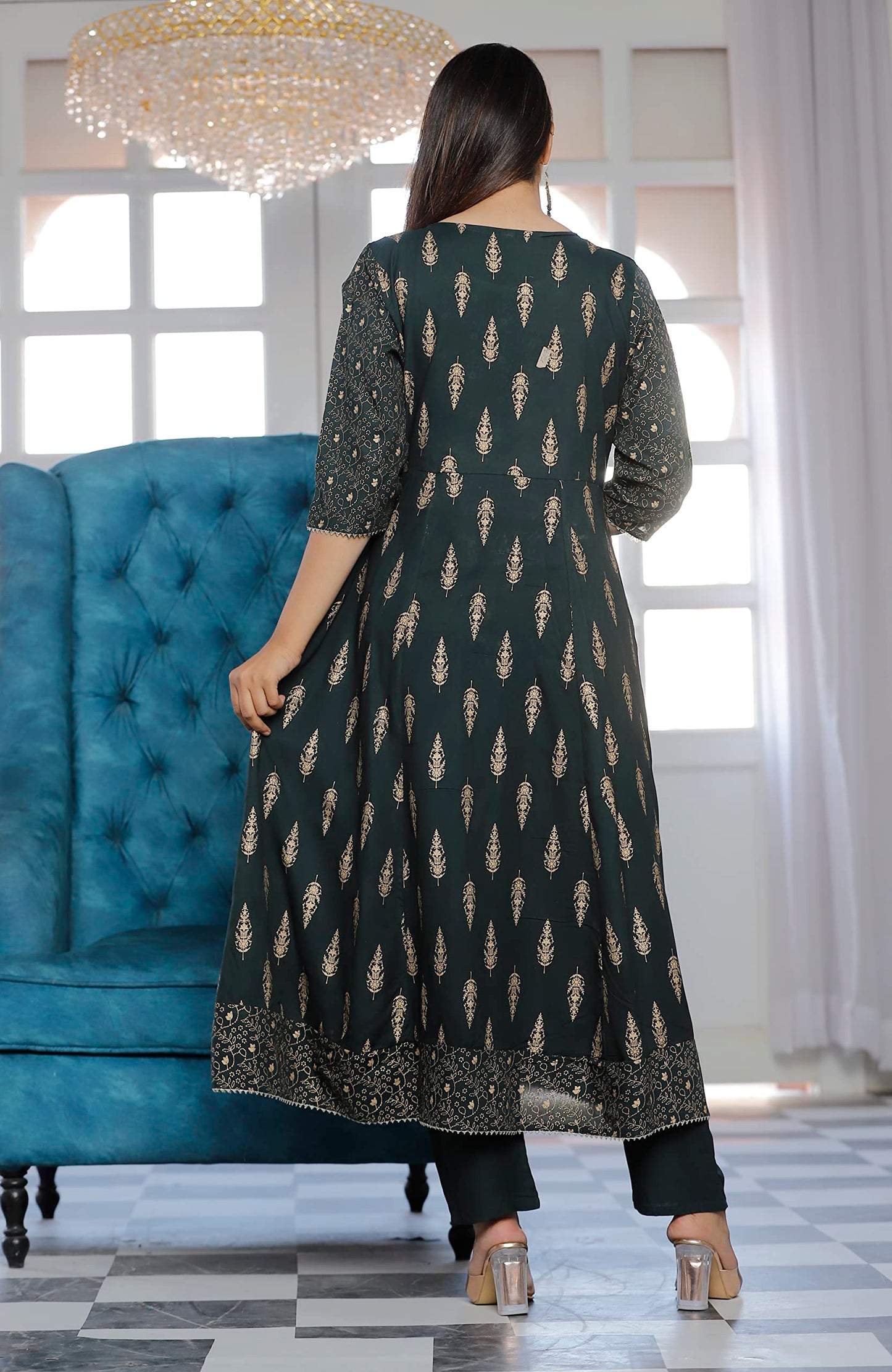 Rayon Printed Kurta with Pants & Dupatta Set for Women Long Middle Cut Kurtis