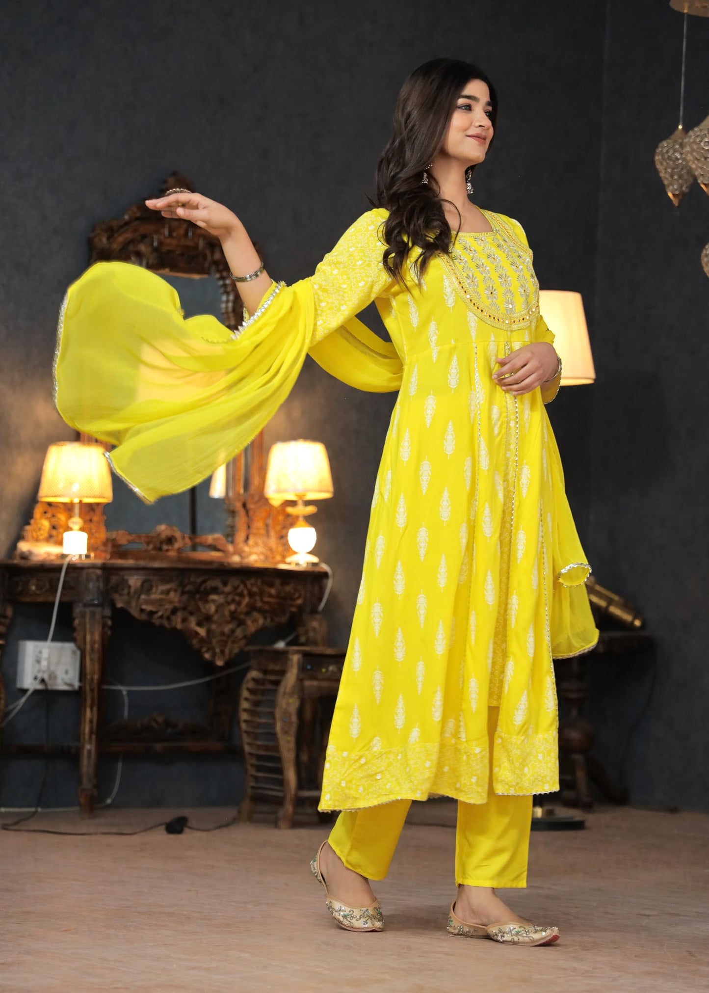 Rayon Printed Kurta with Pants & Dupatta Set for Women Long Middle Cut Kurtis