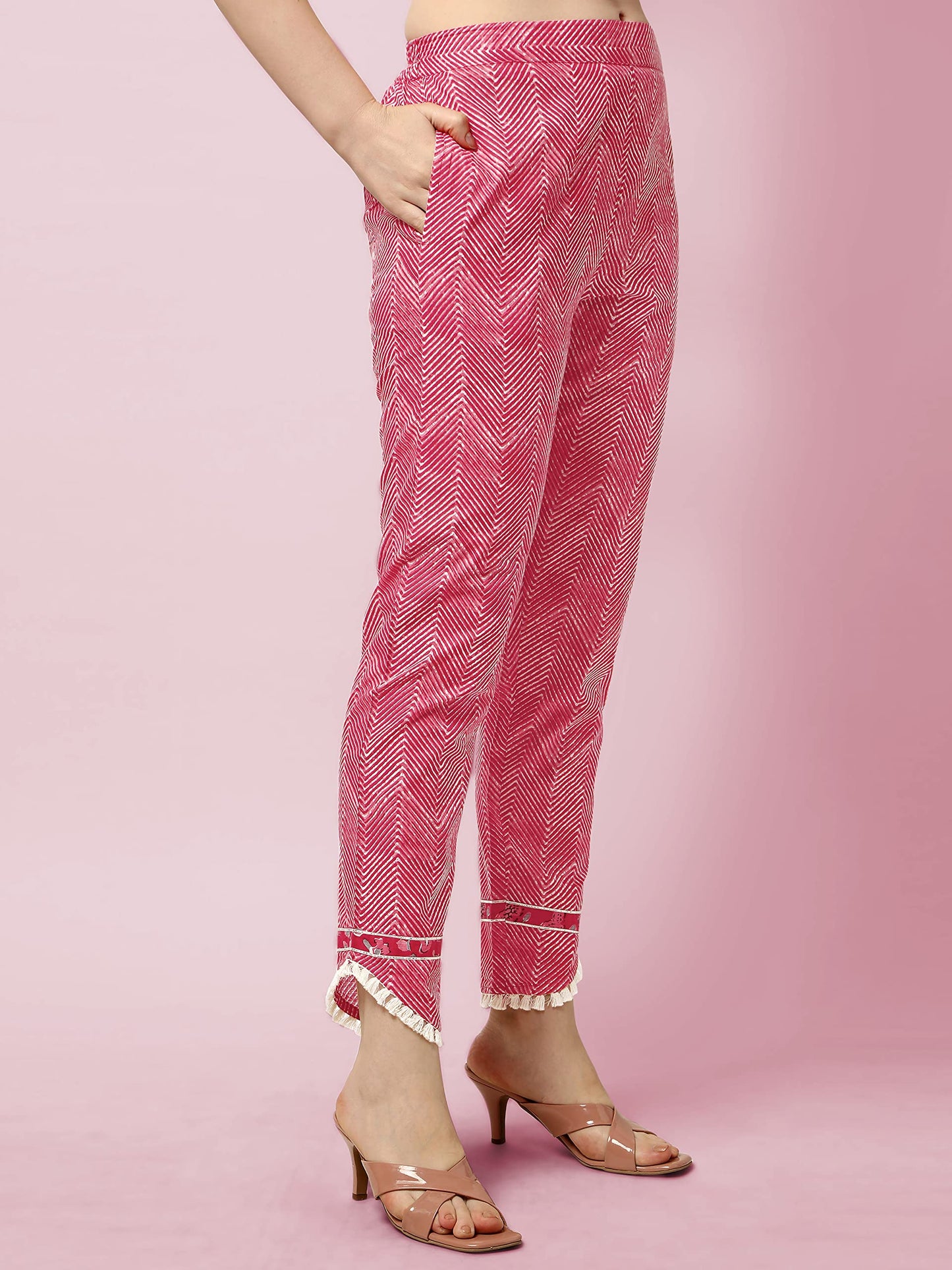 Women's Straight Fit Cotton Floral Printed and Embellished Kurta Set with Trouser Pant and Dupatta