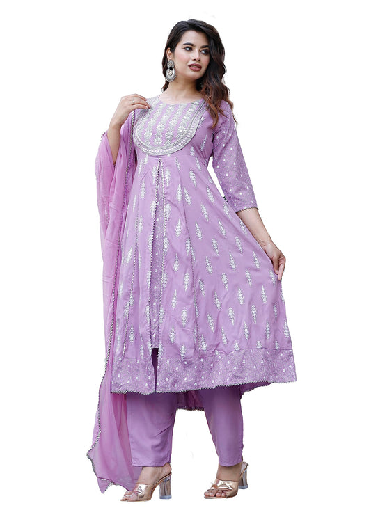 Rayon Printed Kurta with Pants & Dupatta Set for Women Long Middle Cut Kurtis