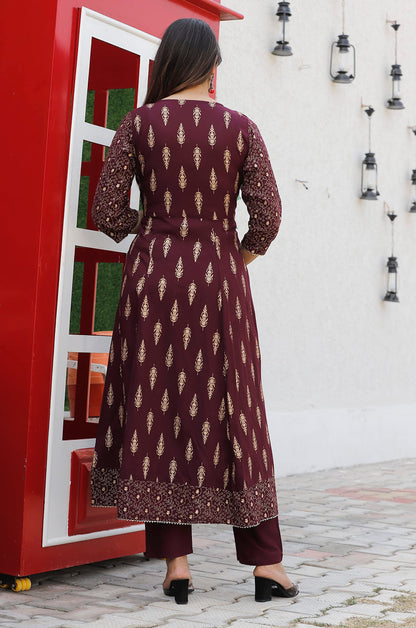 Rayon Printed Kurta with Pants & Dupatta Set for Women Long Middle Cut Kurtis