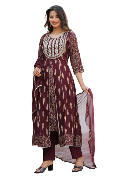 Rayon Printed Kurta with Pants & Dupatta Set for Women Long Middle Cut Kurtis