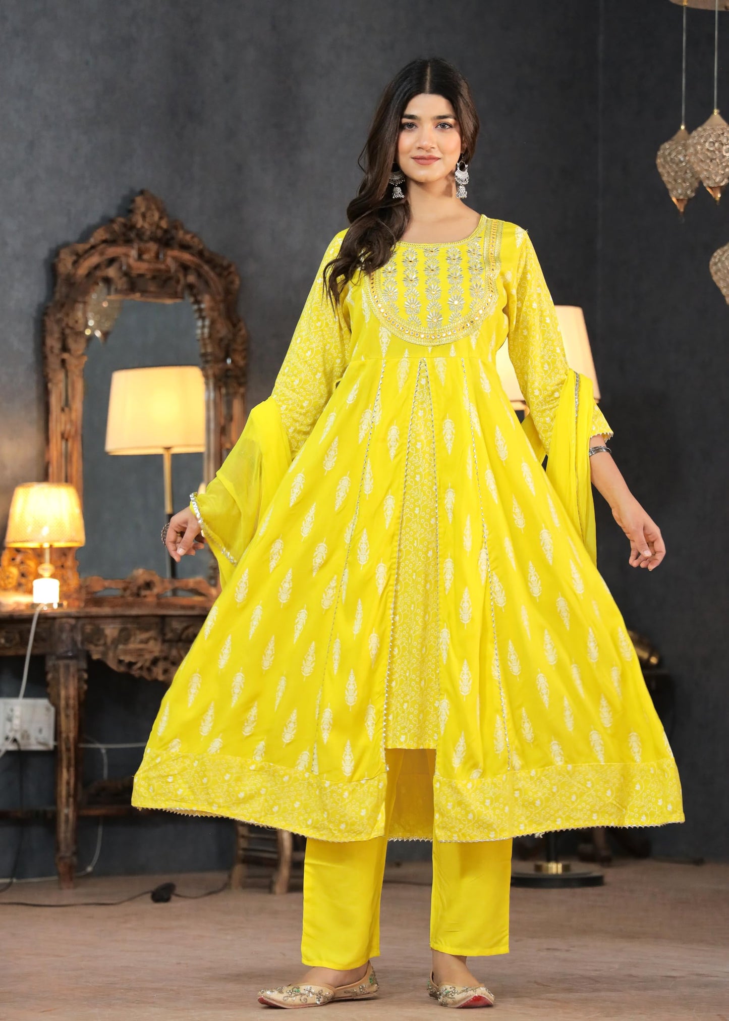 Rayon Printed Kurta with Pants & Dupatta Set for Women Long Middle Cut Kurtis