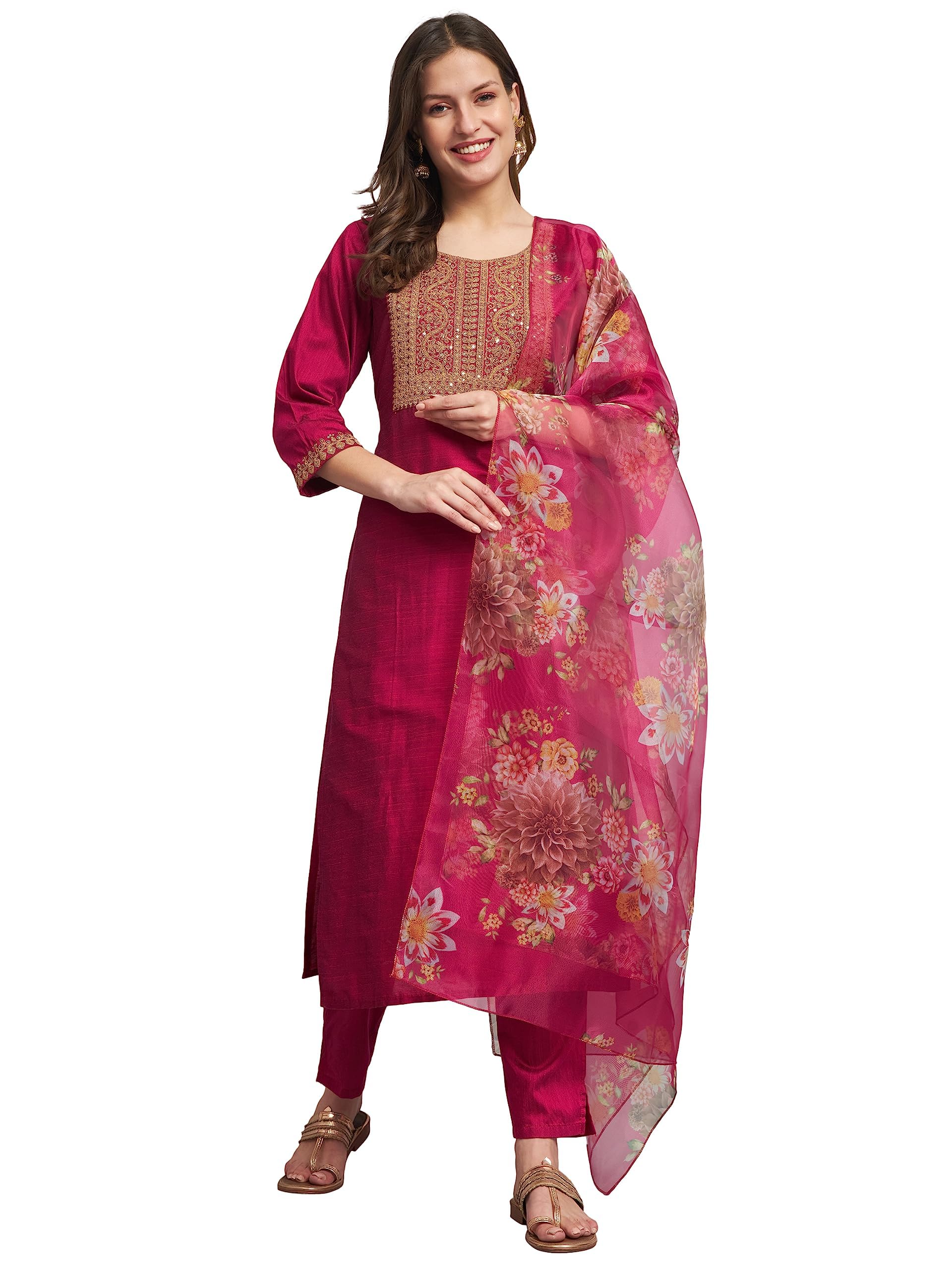 VredeVogel Women Silk Blend Kurta Pant with Dupatta Set