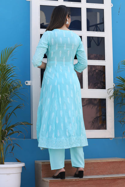 Rayon Printed Kurta with Pants & Dupatta Set for Women Long Middle Cut Kurtis