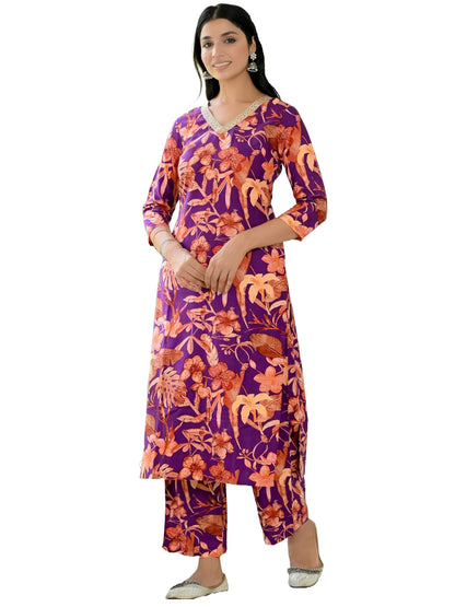 ANNI DESIGNER Women's Rayon Blend Printed Straight Kurta with Palazzo