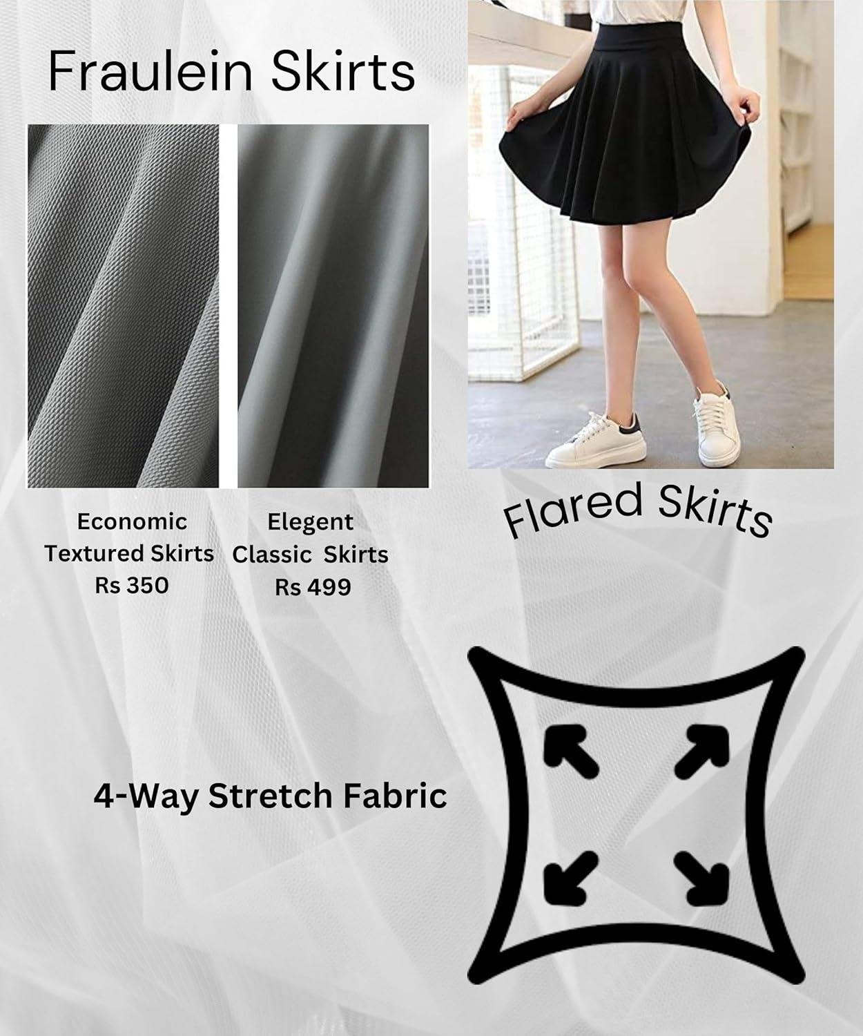 FRAULEIN Girl's/Women's Classic Stretchy All Time Trendy Flared Knee Length Skater Skirts Inbuilt with Inner Safety Shorts