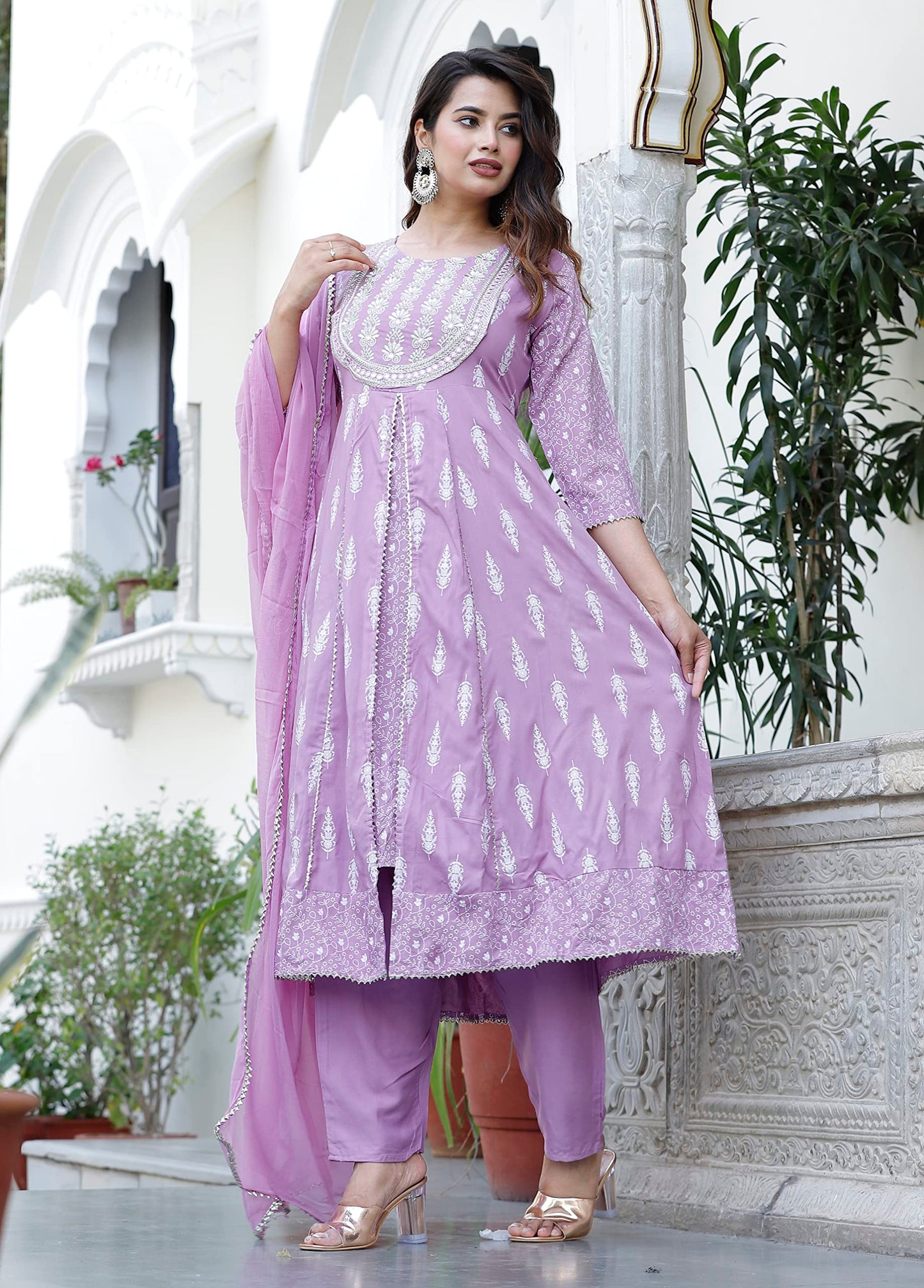 Rayon Printed Kurta with Pants & Dupatta Set for Women Long Middle Cut Kurtis