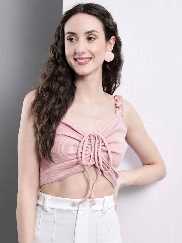 Casual Sleeveless Solid Pink Top