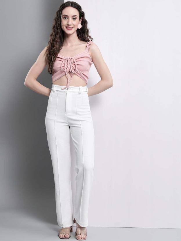 Casual Sleeveless Solid Pink Top