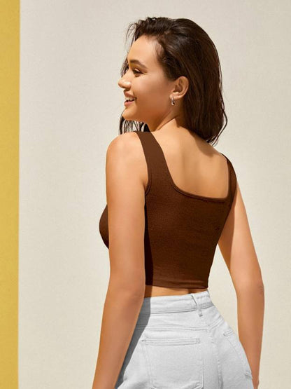 Brown Sleeveless Knitted Crop Top